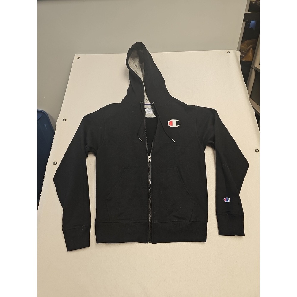 Champion Sweater Hoodie Size S Black Long Sleeve Full Zip Adult Men Hooded